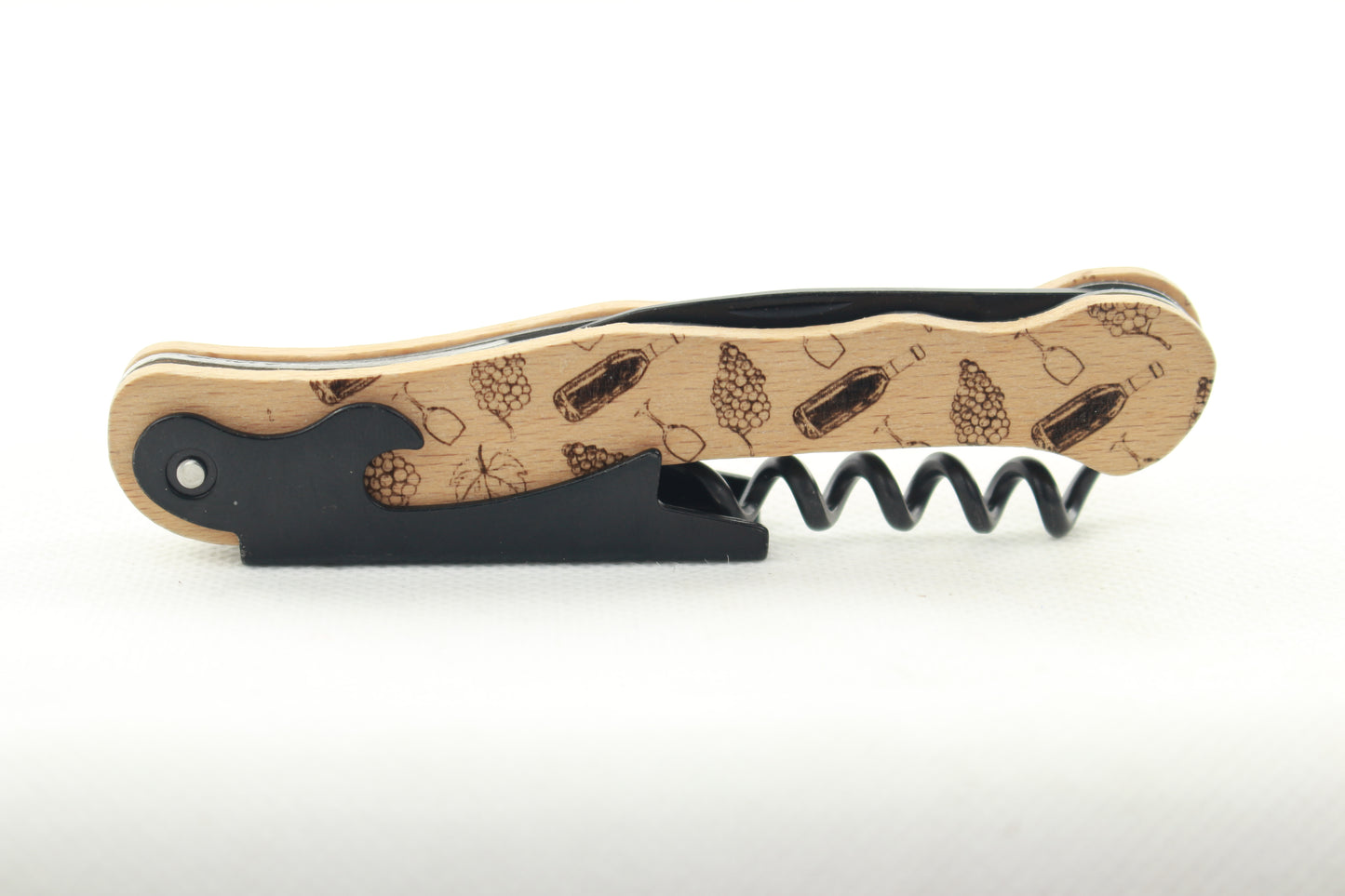Weinöffner aus Buche mit Gravur – Korkenzieher und Kellnermesser personalisiert